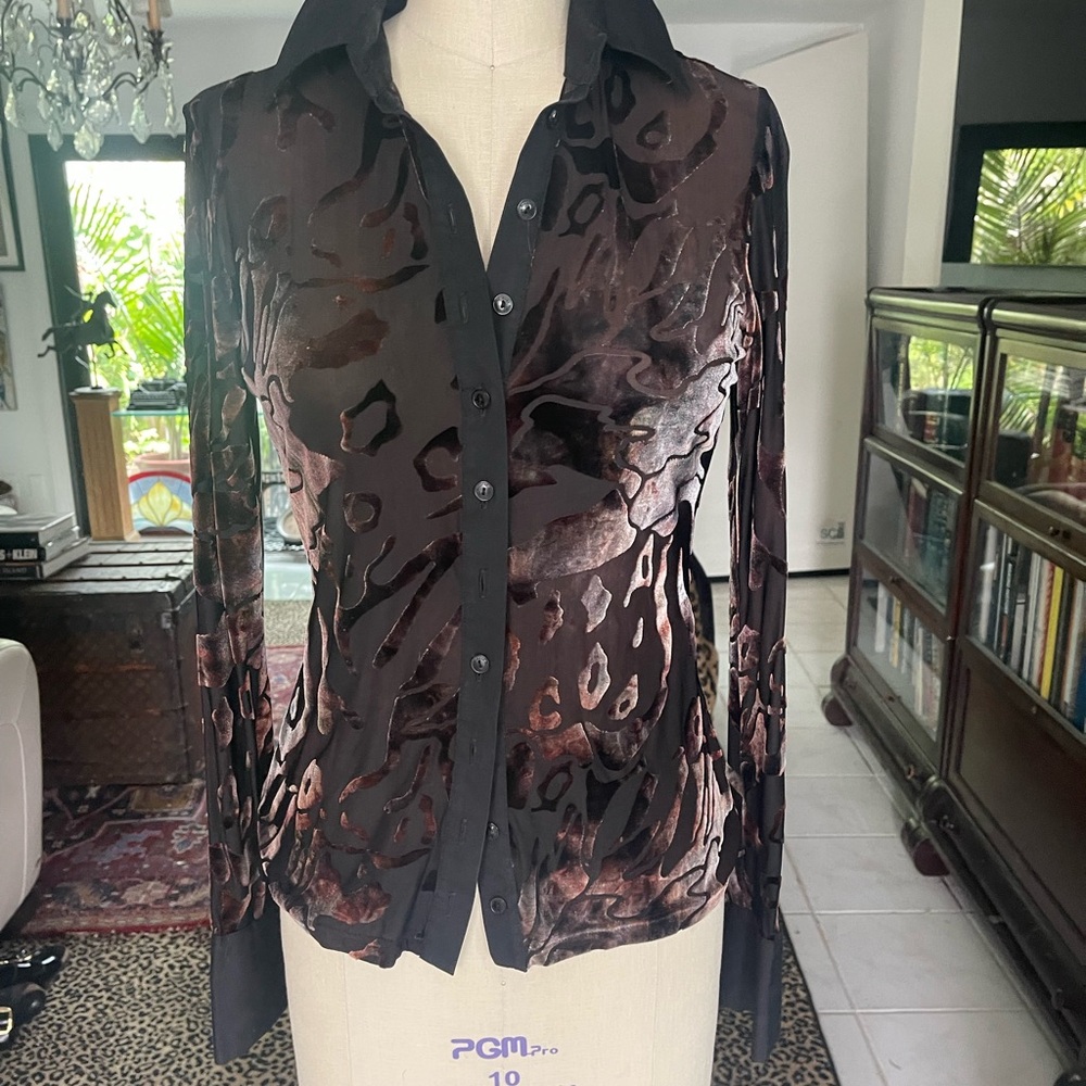 Anne Fontaine Brown Button Down Shirt with Notched Collar